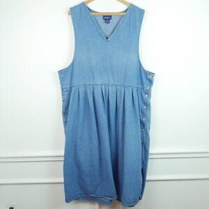 Vintage 2X Denim Pinafore Midi Maxi Dress Teacher Prairie Cottagecore 90s Cotton